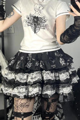 Punk E-Girl Ruffled Lace Mini Skirt