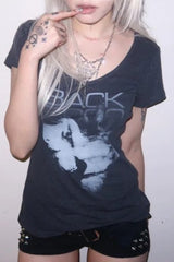 Edgy Portrait Print Slim Fit T-shirt