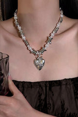 Retro Handmade Bead Heart Charm Necklace