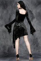 Floral Texture Bell Sleeve Asymmetric Dress