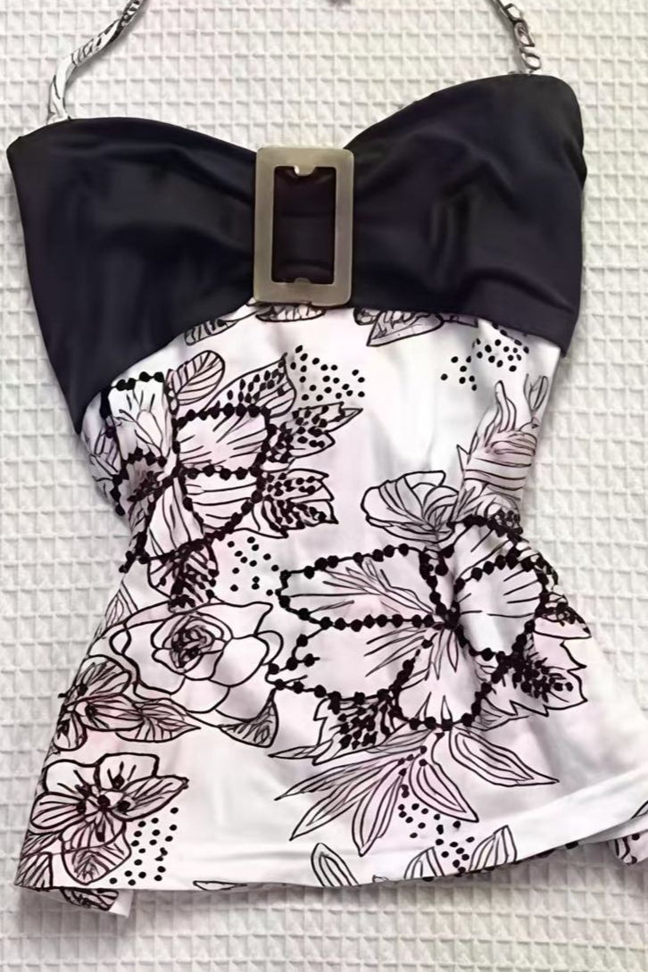 Floral Slim Tie Halter Top
