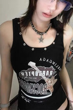 Edgy Punk Design Short Sleeve Crop Top