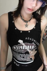 Edgy Punk Design Short Sleeve Crop Top