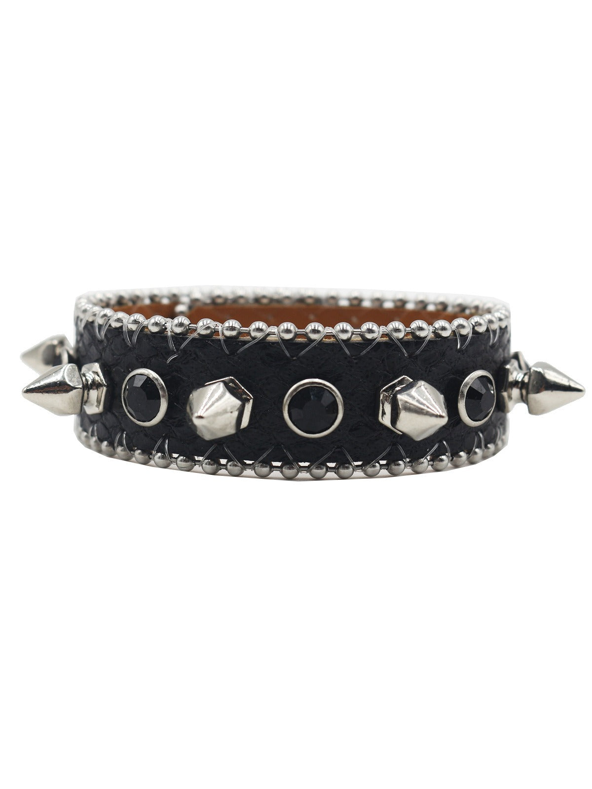 Exaggerated Leather Rivet Crystal Bracelet Secondary image
