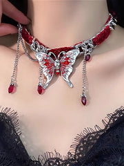 Vintage Gothic Butterfly Stud Tassel Choker Necklace