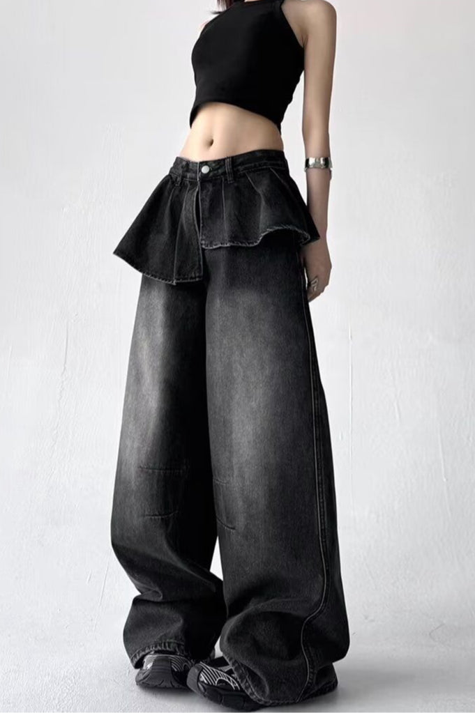 Peplum Overlay Wide Leg Pants