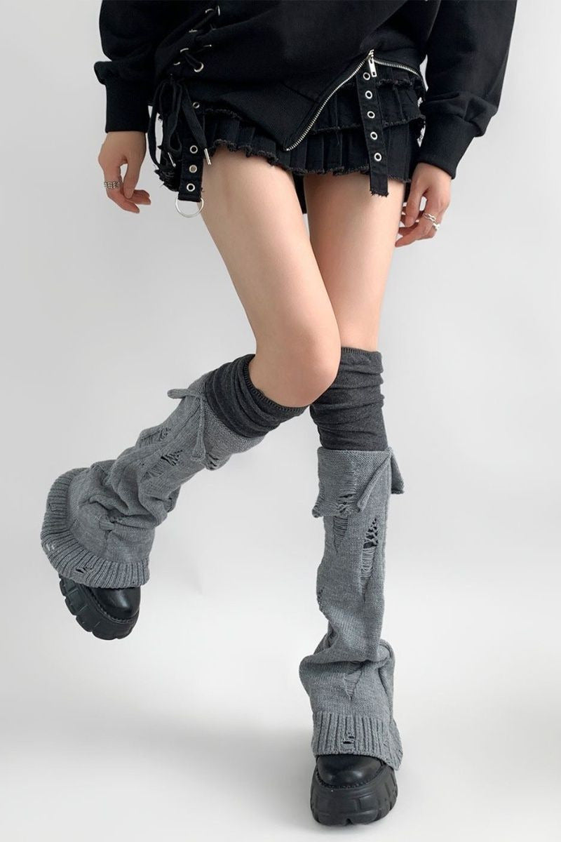 Knitted Cuffed Ripped Y2K Stacked Leg Warmers