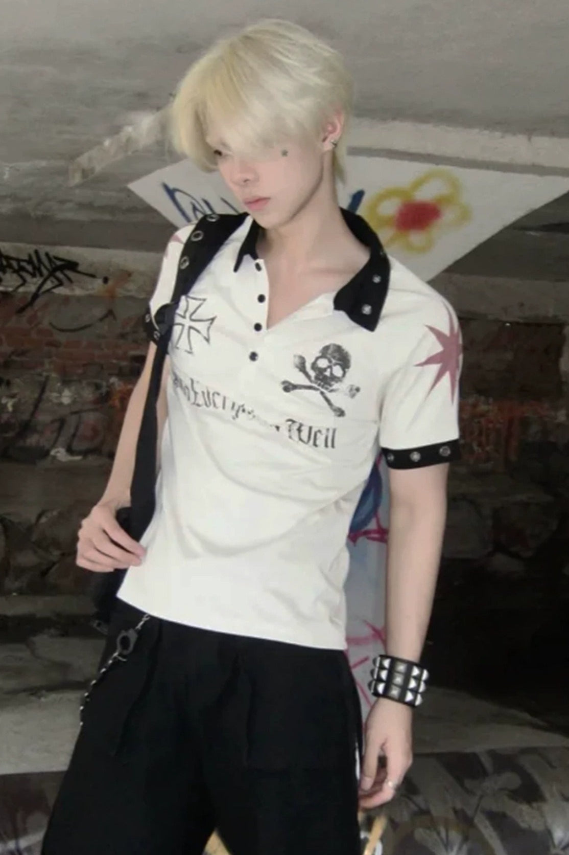 Skull Cross Printed American Vintage Polo Shirt Main image
