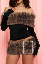 Off Shoulder Top and Leopard Skirt Set