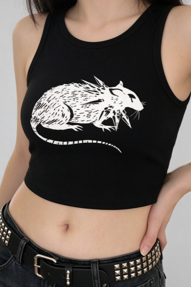 Rat Graphic Cropped Racer Tank Top