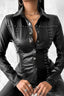 Beaded Faux Leather Slim Blouse