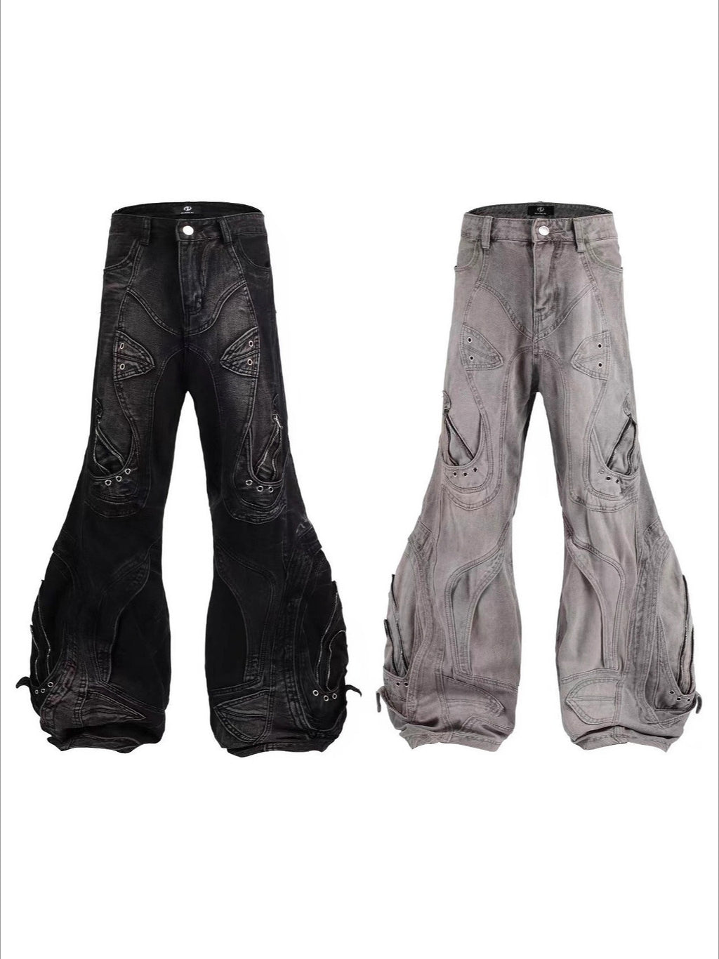 Cyber Punk Irregular Patchwork Curved Pants