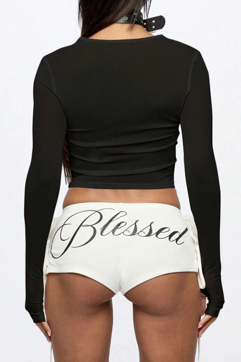 Script Letter Long Sleeve Crop Tops