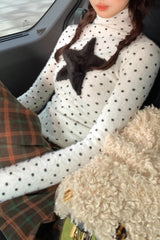 Star Focus Fuzzy Mock Neck Knit Top