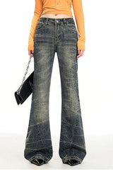 Hand Embroidered Ruch Flare Denim Pants
