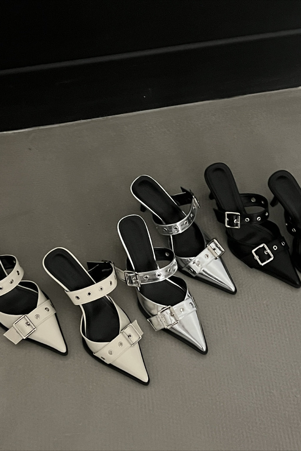 Multi-Buckle Slingback Kitten Heels
