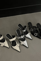 Multi-Buckle Slingback Kitten Heels