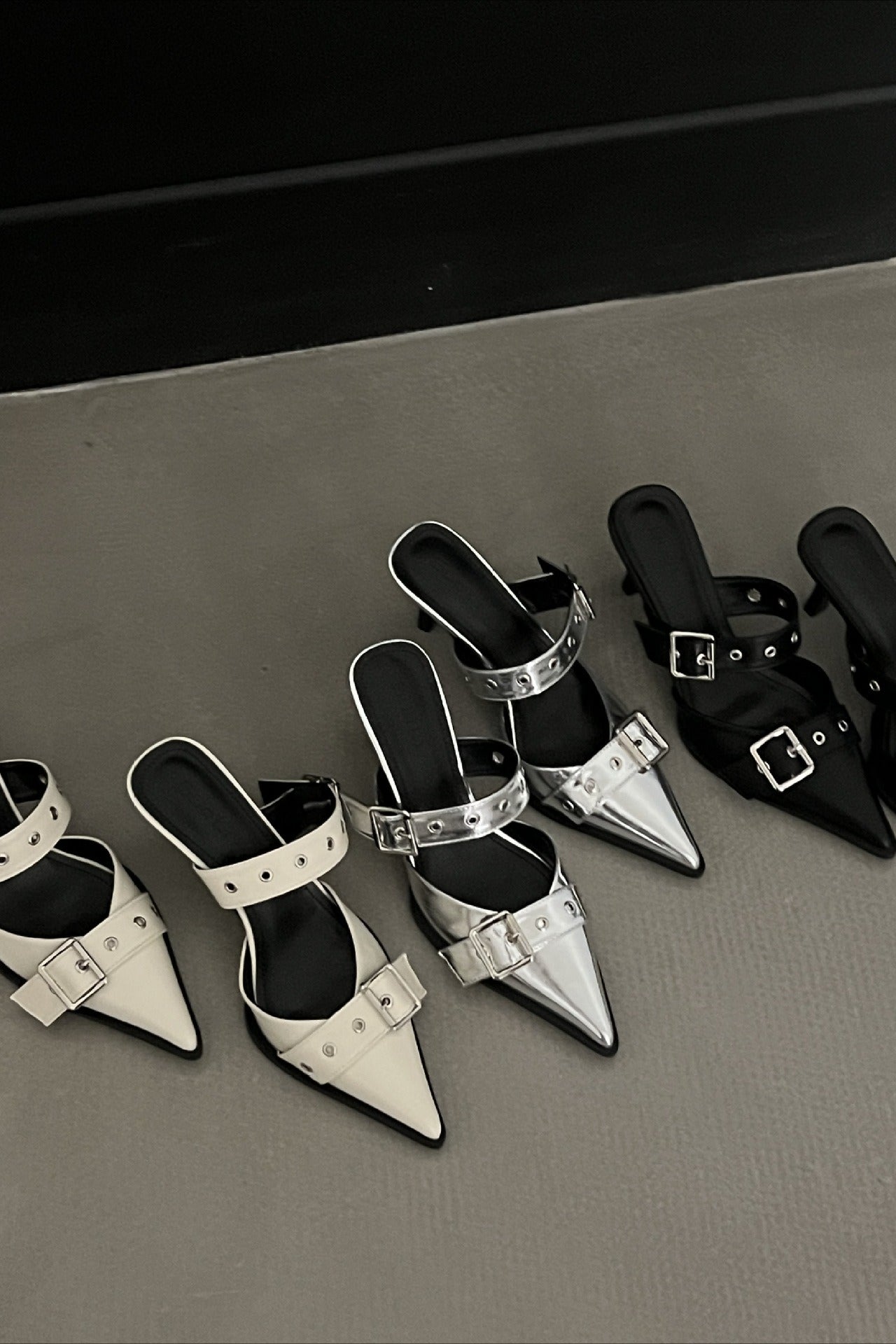 Multi-Buckle Slingback Kitten Heels