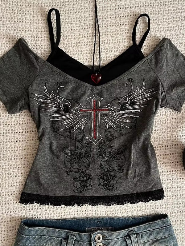 Y2K Gothic Print Camisole T-Shirt Main image