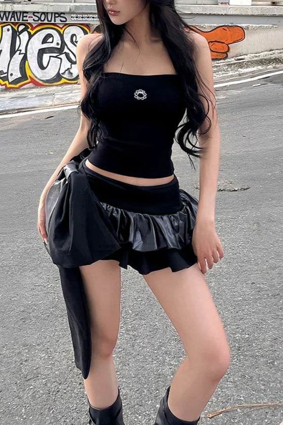Patchwork Patent Leather Mini Skirt Secondary image