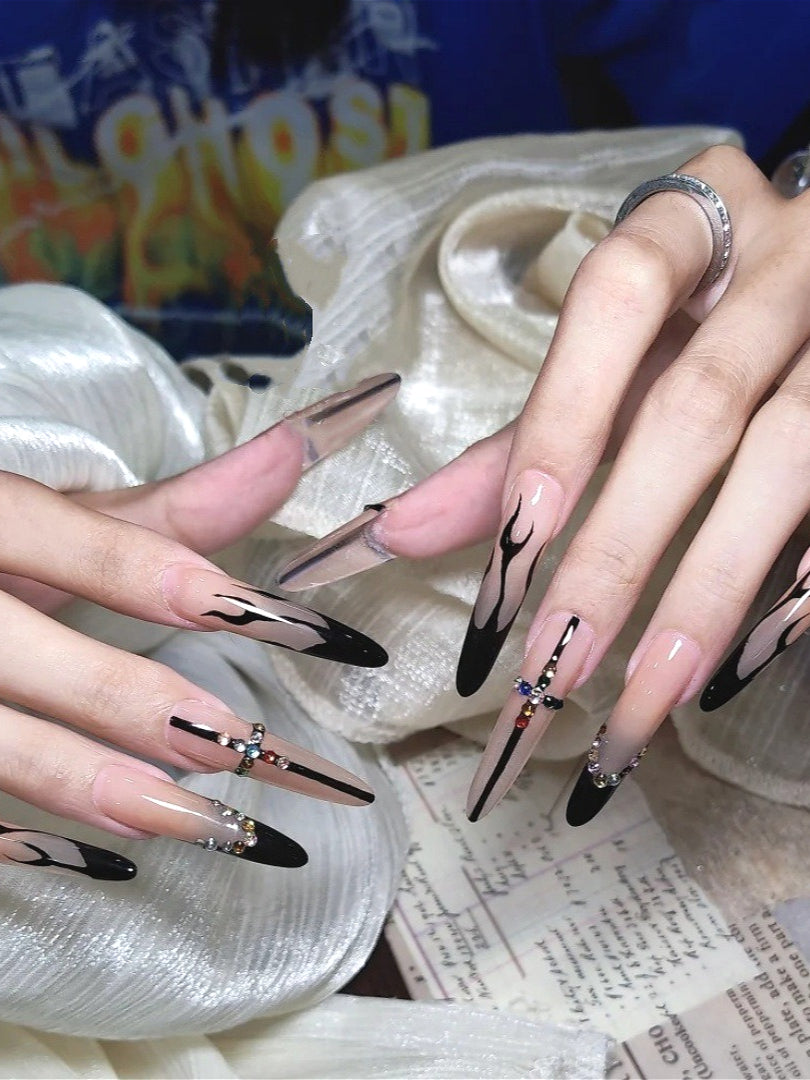 Dark Flame Cross Press On Nails Main image
