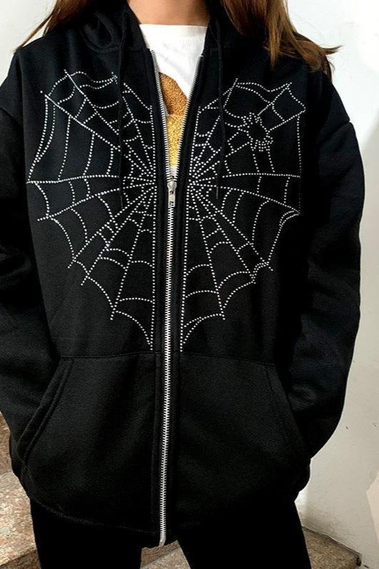 Gothic Spider Web Zip Up Hoodie Secondary image