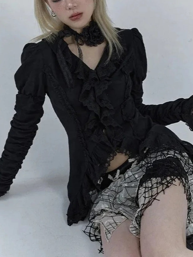Vintage V-Neck Lace Blouse