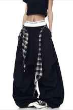 Plaid Accent Layered Wide Pants