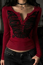 Skeleton Print Button Detail Slim Top