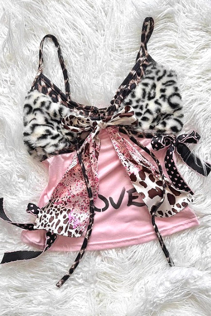 Furry Leopard Lace Patchwork Cami Main image