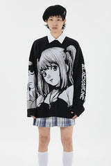 Black Streetwear Relaxed-Fit Knit Sweater