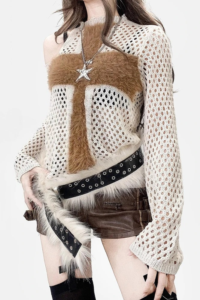 Goth Punk Fuzzy Cross Knit Top Secondary image