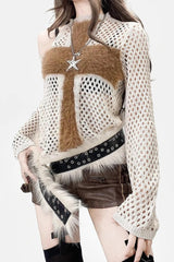 Goth Punk Fuzzy Cross Knit Top