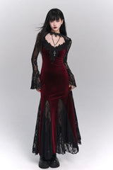 American Gothic Vintage Lace Patchwork Flare Sleeve Maxi Dress
