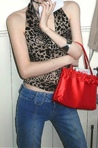 Y2K Leopard Mesh Cowl Halter Top