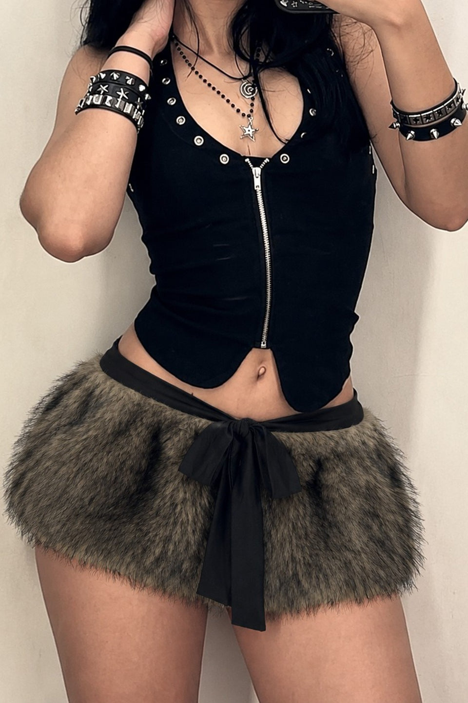Fluffy Tie Front Mini Skirts