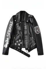 PU Leather Rivet Zip Epaulet Biker Street Jacket