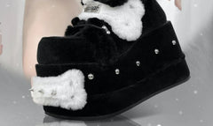 Suede Rivet Knee High Chunky Heeled Gothic Boot