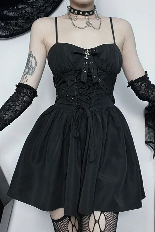 Black White Backless Lace-up Sleeveless Bandage Mini Dress