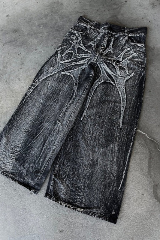 Ghost Spider Embroidered Patch Gothic Baggy Pants Main image