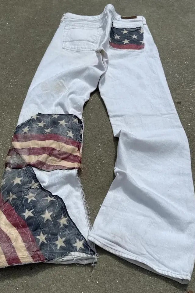American Flag Patch Flare Jeans