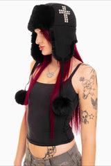 Y2K Cross Rhinestone Warm Ushanka Hat