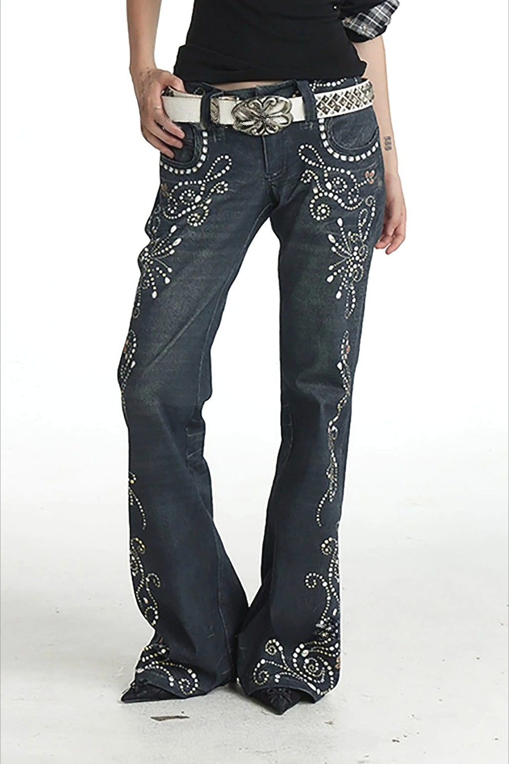 Y2K Gem Totem Print Denim Pants