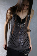 Metal Eyelet Hooded Longline Tank Top