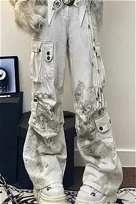 Y2K White Cargo Loose Straight Pants Secondary image