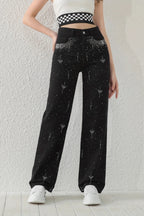 Butterfly Rhinestone Wide Leg Jeans
