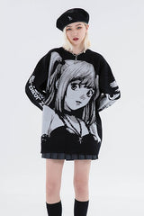 Black Streetwear Relaxed-Fit Knit Sweater