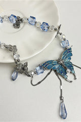 Vintage Gothic Butterfly Stud Tassel Choker Necklace