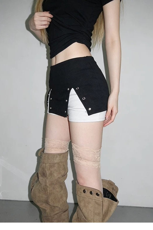 Contrast Insert Studded Mini Skirts