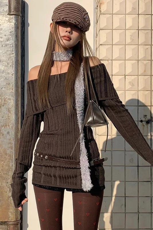 Vintage Kawaii Graphic One Shoulder Dress Matching Knit Top Main image